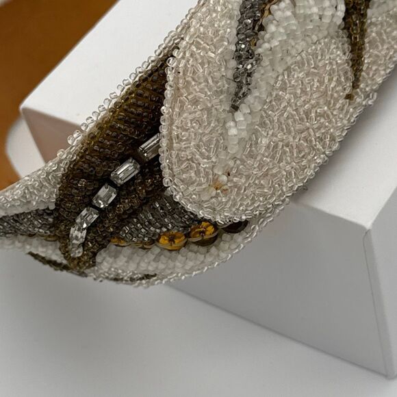 Vintage 1950s 1960s Hand Beaded Belt Ivory Brown Glass Seed Beads Small‎ main image 14